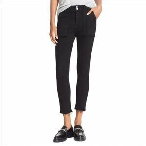 Rag & Bone Jeans High Rise Raw Ankle Skinny Black Size 24 Patch Pocket